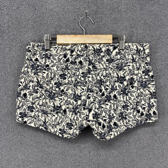 H&M Shorts Womens 8 Black White Floral Print Mid Rise Cotton Stretch Summer - Picture 2 of 13